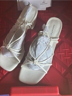Cream Knotted Strappy Low Heel Mules